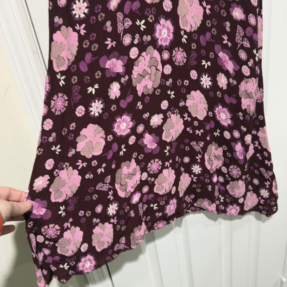 La Redoute Burgundy Pink Floral Viscose Dress Size 16 Boho Midi Tiered France - Picture 5 of 8
